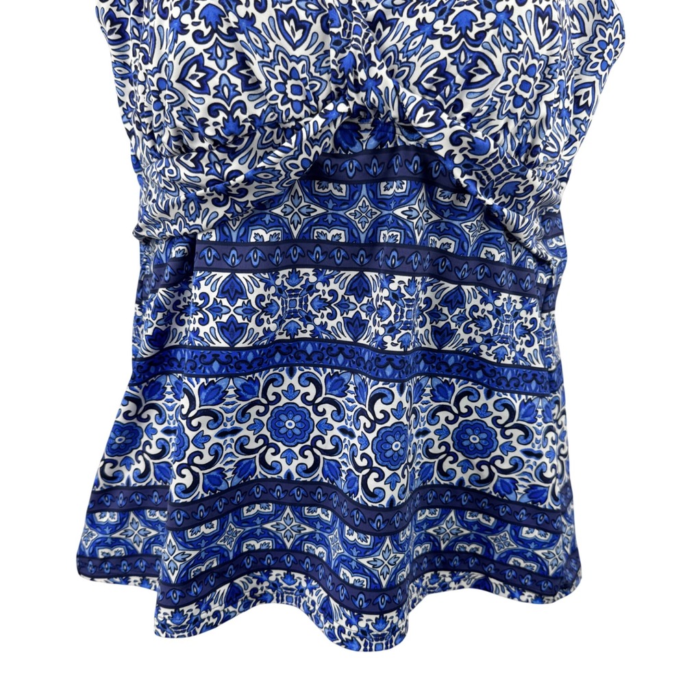 Lands' End Tankini Top Womens 12 Blue White Medallion Tile Twist Front - Picture 5 of 11